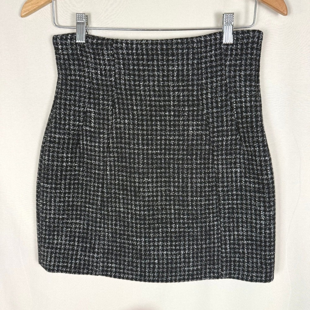 & Other Stories Tweed Plaid High Waisted Mini Skirt Black White 4